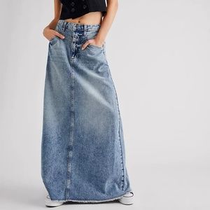 Free People Come As You Are Denim Maxi Skirt